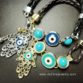 Handmade Blue Evil Eye Leather Bracelet With Hamsa Pendant